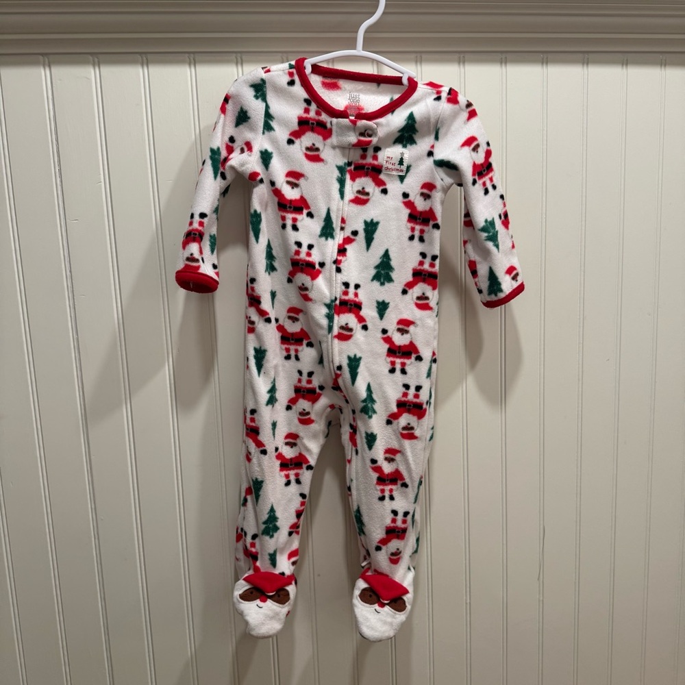 Carter's Festive Red and Green Baby Outfit - Santa - 9 to 12 month zipper pajama